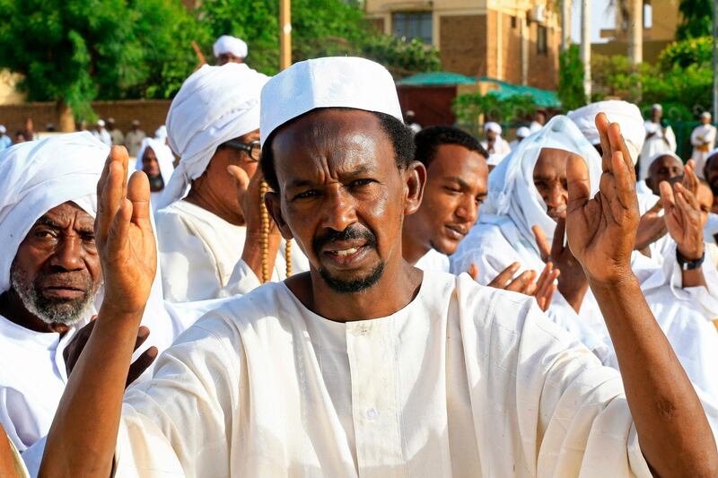 Muslim worshippers gather for Eid Al Fitr prayers in the district of Jureif Gharb of Sudan's capital Khartoum AFP