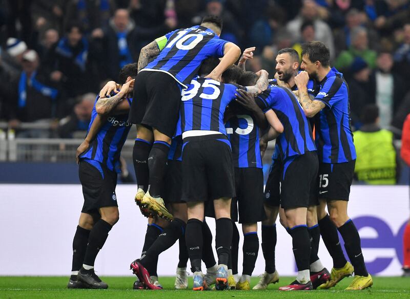 Romelu Lukaku celebrates scoring the winner with teammates. Reuters