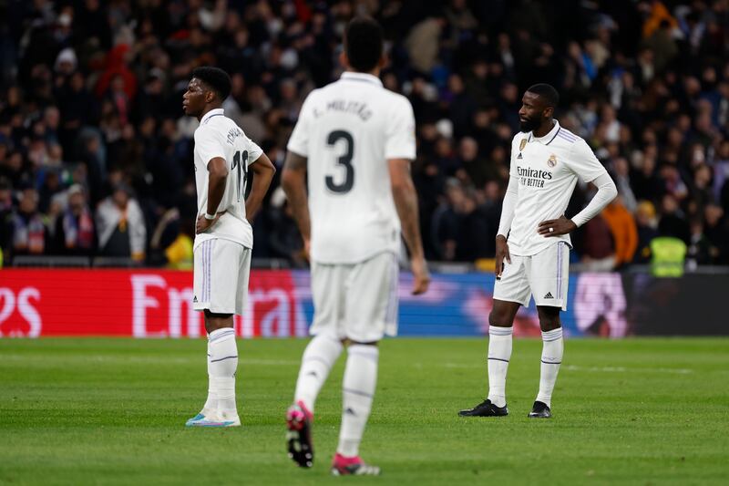 Real Madrid's players react following their draw against Atletico Madrid. EPA
