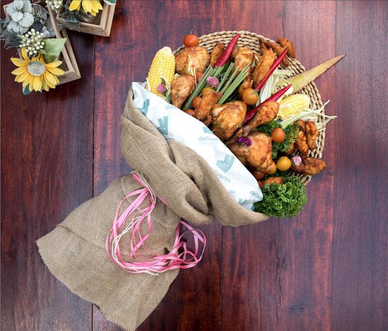 The Roost Rotisserie and Deliveroo have teamed up for Mother’s Day to deliver a limited-edition fried chicken bouquet. Courtesy of Deliveroo