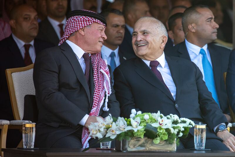 King Abdullah II with Prince Hassan bin Talal at the pre-wedding ceremony. RHCO