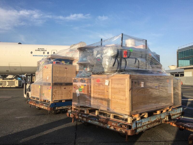 MSF teams are loading medical equipment including inflatable hospital in Merignac airport on 21 March 2020 to be sent to Ispahan, Iran to respond to the coronavirus pandemic.