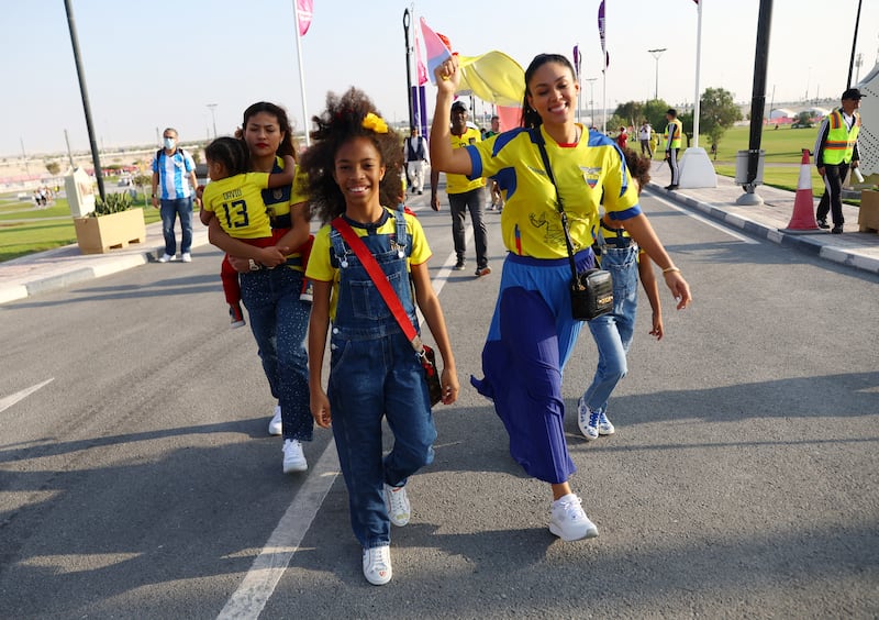 Ecuador fans on their way to watch the opening match of the Qatar World Cup 2022. Reuters