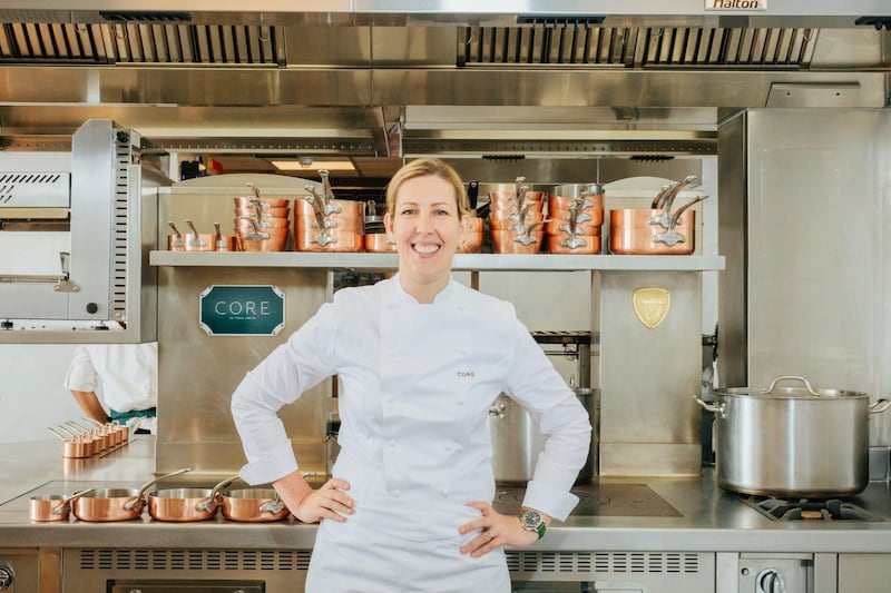 Clare Smyth in the kitchen at her restaurant Core in London. Courtesy of Core by Clare Smyth