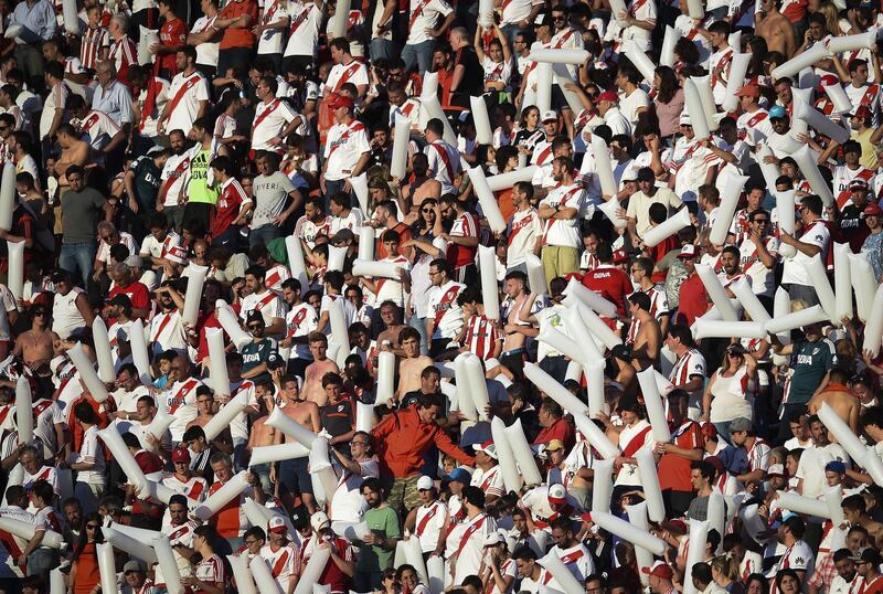 River Plate fans pack out El Monumental Stadium before kick-off before the match was postponed due to riots on the streets. Getty Images
