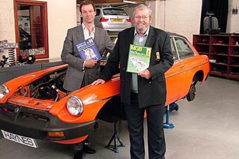 'J' is taking over from his father John Haynes, right, who has produced Haynes car manuals for 50 years.