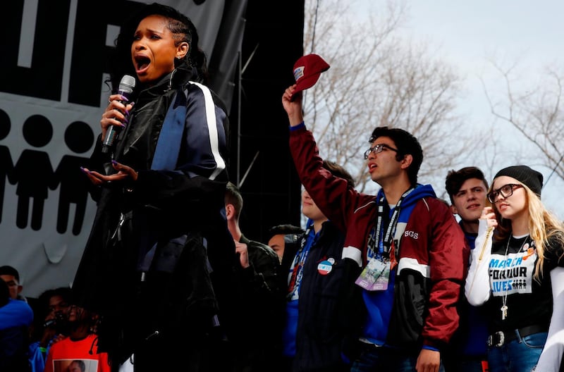 Jennifer Hudson performed a moving rendition of The Times They Are A Changin' to cap Saturday's March for Our Lives rally in Washington, D.C. Reuters