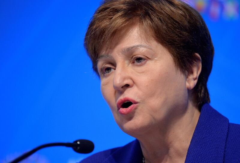 FILE PHOTO: International Monetary Fund (IMF) Managing Director Kristalina Georgieva makes remarks during a closing news conference for the International Monetary Finance Committee (IMFC), during the IMF and World Bank's 2019 Annual Meetings of finance ministers and bank governors, in Washington, U.S., October 19, 2019.   REUTERS/Mike Theiler/File Photo/File Photo