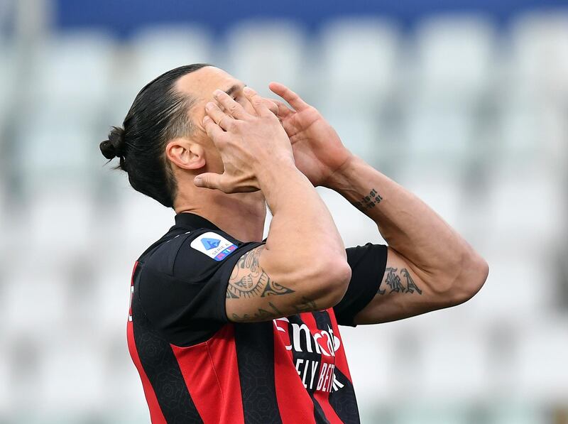 Milan's Zlatan Ibrahimovic in action against Parma before his red card. Reuters