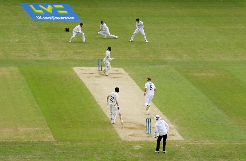 England slip fielder Joe Root drops Tom Latham of New Zealand. Getty