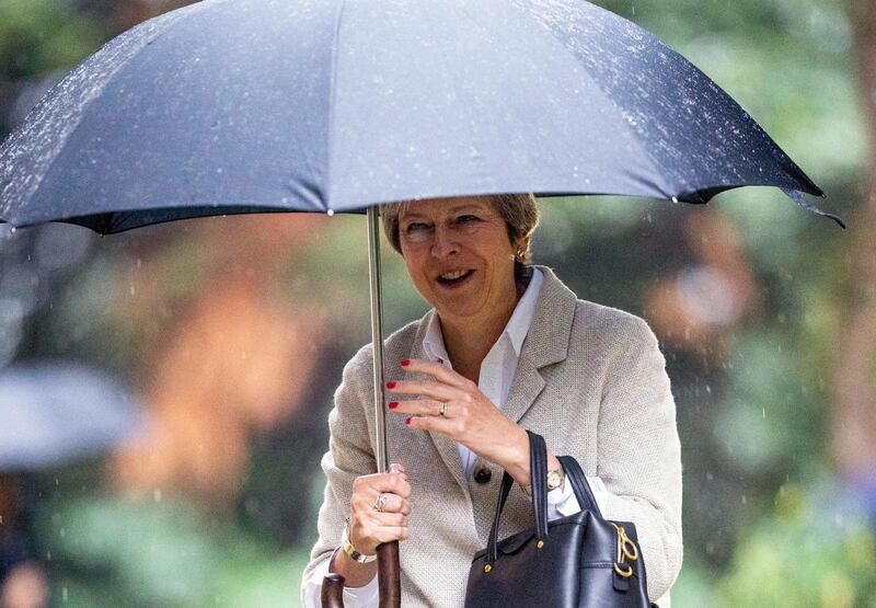 epa07040769 British Prime Minister Theresa May arrives to a Sunday church service near her Maidenhead constituency, in Maidenhead, Britain, 23 September 2018.  EPA/STRINGER