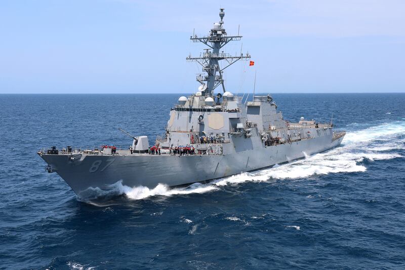 US destroyer USS Mason, pictured in 2021. Two ballistic missiles were fired from Houthi-controlled areas in Yemen towards the ship, the US military said. Reuters