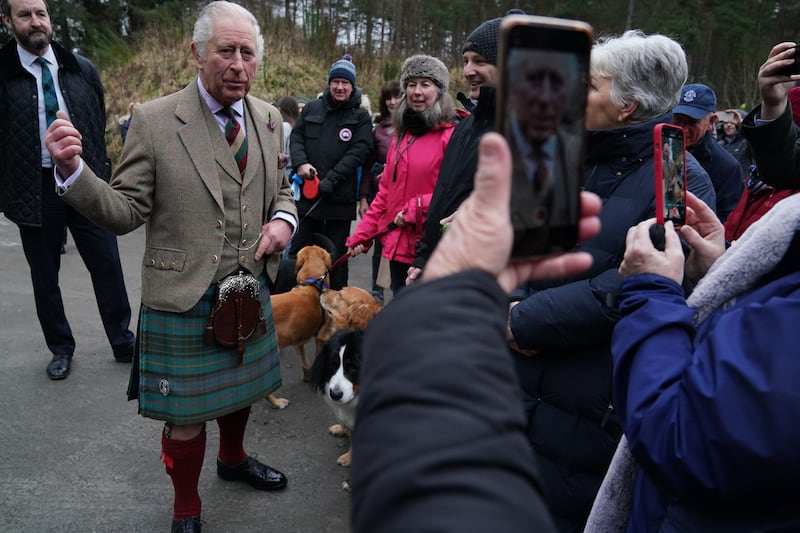 King Charles III arrives at an event in Aberdeenshire two days after the release of Prince Harry's book 'Spare'. Getty Images