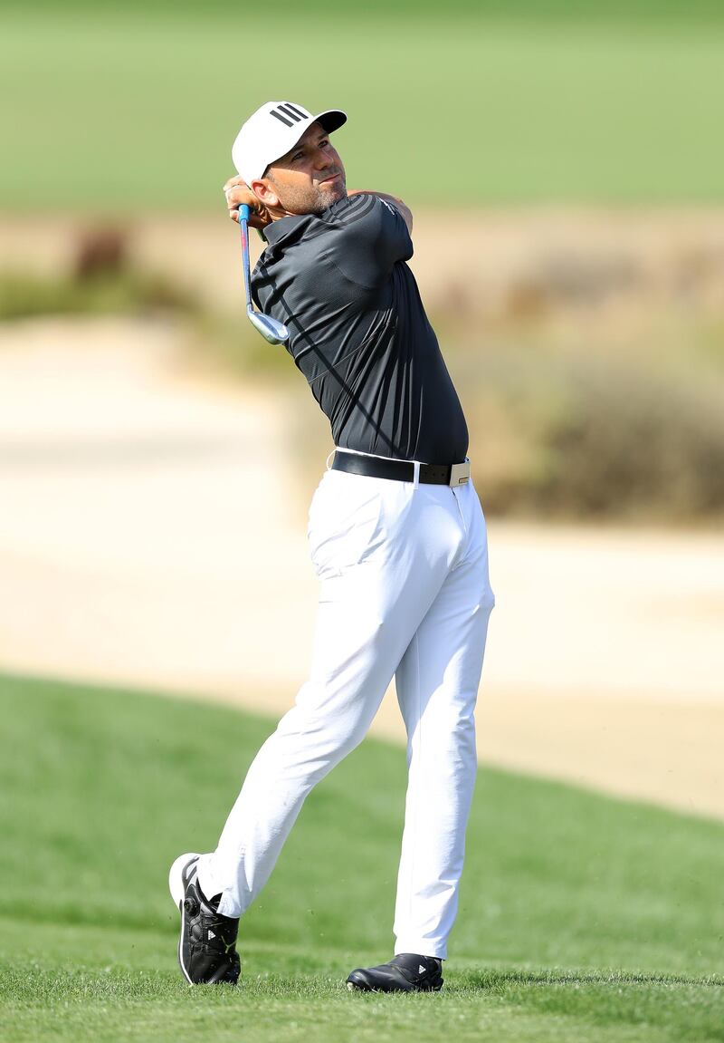 Sergio Garcia plays his second shot on the 10th hole. Getty