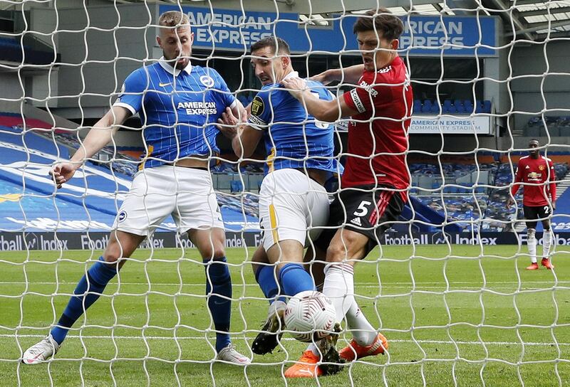 Lewis Dunk – 5. Unfortunate to be credited with the own goal, inadvertently heeling it into his own net while being rag-dolled by Harry Maguire. EPA