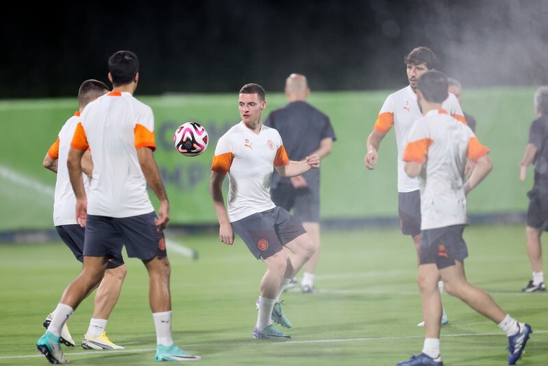 Manchester City players train for Friday's Club World Cup final. EPA