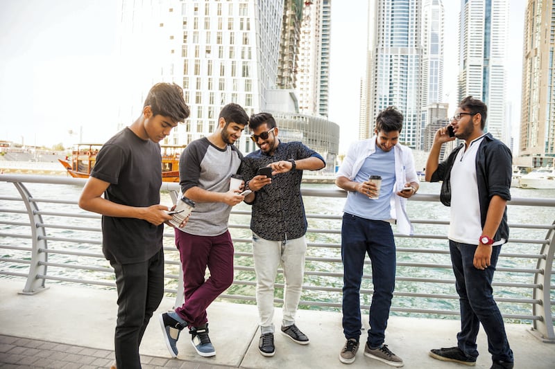 Arab Youth - Group of middle eastern male friends hanging out in Dubai, UAE.