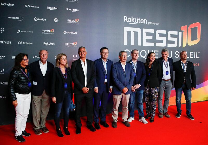 Barcelona's President Josep Maria Bartomeu and members of the Board of Directors pose during the premiere. Reuters