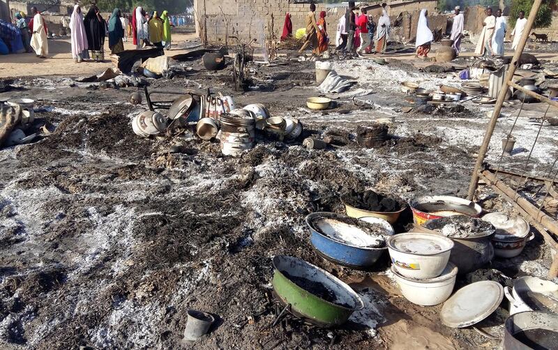 FILE PHOTO: A general view shows the damage at a camp for displaced people after an attack by suspected members of the Islamist Boko Haram insurgency in Dalori, Nigeria November 1, 2018. REUTERS/Kolawole Adewale/File Photo