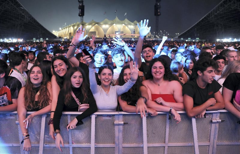 
ABU DHABI, UNITED ARAB EMIRATES , Nov 29 – 2019 :- Crowd enjoying the Future and Gucci Mane F1 concert held at Du Arena in Yas Circuit in Abu Dhabi. ( Pawan Singh / The National )  For News/Instagram/Online.
