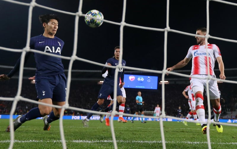 Tottenham Hotspur's Son Heung-min hits the crossbar. Reuters