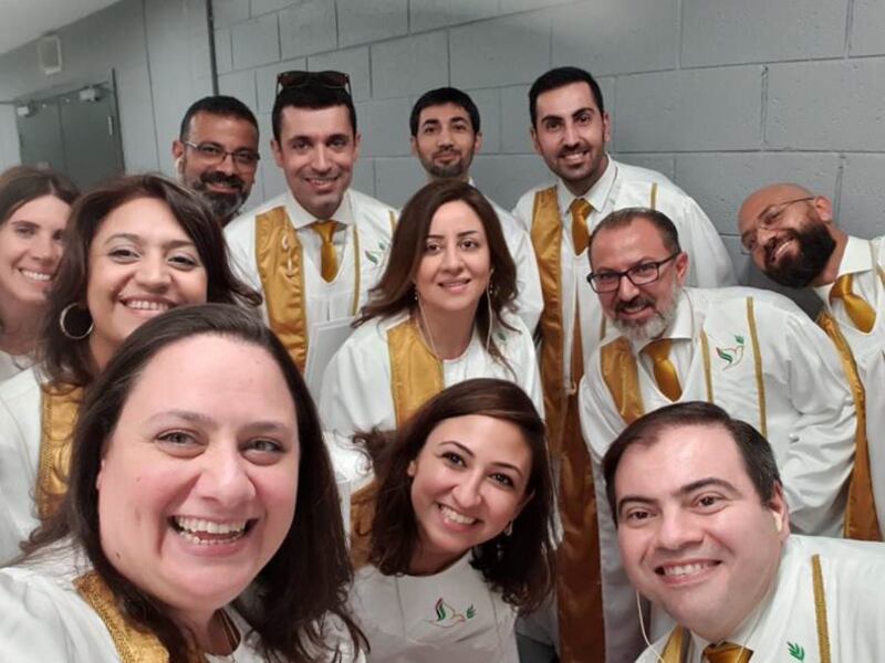 St. Mary's Arabic Choir singers pictured before they took to the stage for the Mass celebrated by Pope Francis during his visit to Abu Dhabi in February 2019. Photo: St Mary's Choir