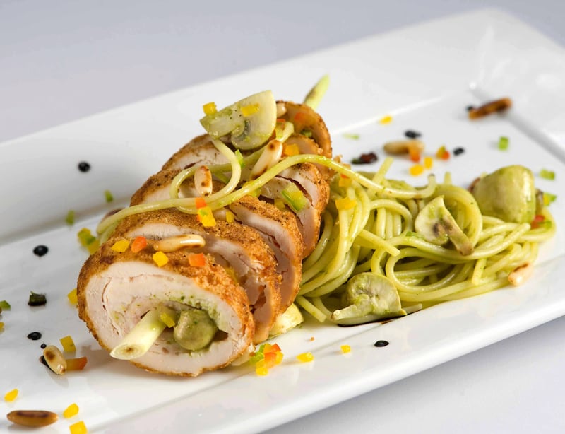 Chicken cordon bleu with whole wheat spaghetti al pesto, one of the meal options provided by Right Bite. Photo: Right Bite