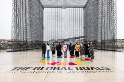 Mariam Al Mheiri, the Minister of Climate Change and Environment, with Amina Mohammed, the UN Deputy Secretary General, at the Sustainability Portal. Expo 2020 Dubai