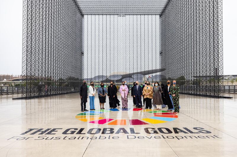 Ms Mohammed with Mariam Al Mheiri, Minister of Climate Change and Environment. The world's fair is celebrating Global Goals Week. Photo: Expo 2020 Dubai