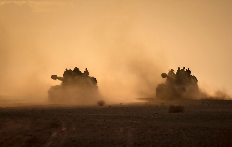 Royal Moroccan Armed Forces tanks during the military exercise.  