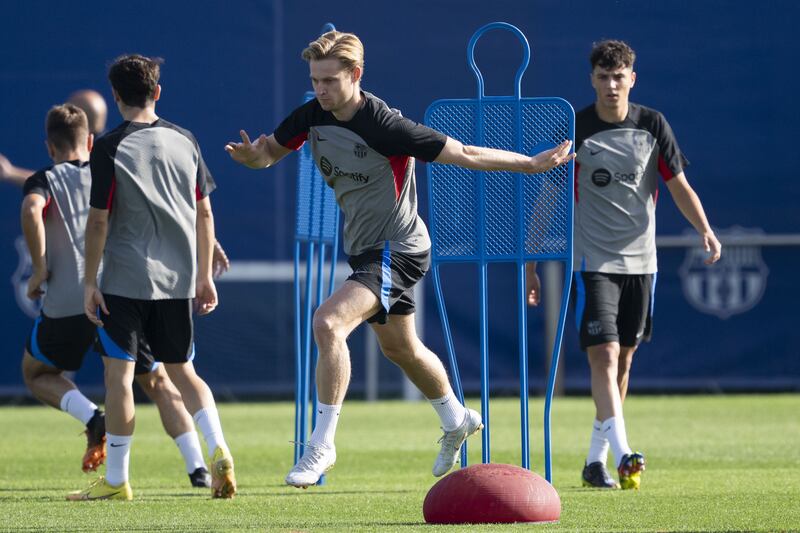 Frenkie de Jong participates in his team's training session in Barcelona. EPA