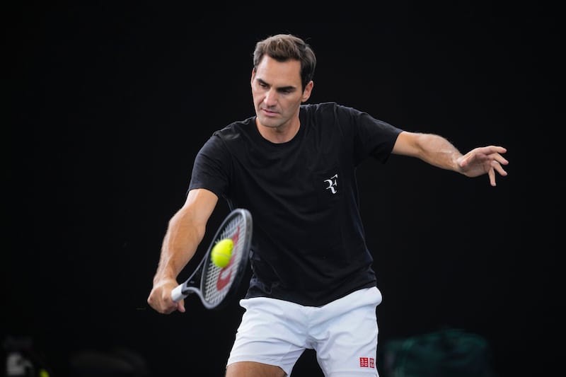Swiss great Roger Federer at a training session ahead of the Laver Cup tournament at the O2 in London on Wednesday, September 21, 2022. Federer announced he will retire from tennis this week. AP