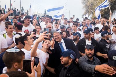Far-right Israeli National Security Minister Itamar Ben-Gvir with nationalist marchers in Jerusalem on Thursday. Getty