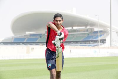 ABU DHABI ,  UNITED ARAB EMIRATES , AUGUST 22 – 2019 :- Jonathan Figy, a former UAE age group player now playing for Winchester College in England during the interview at the Zayed Cricket Academy in Abu Dhabi. ( Pawan Singh / The National ) For Sports. Story by Amith