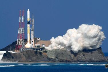 KhalifaSat's launch was a historic moment for the UAE. Courtesy Kyodo News