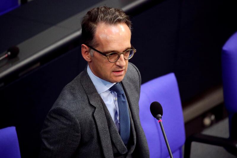 FILE PHOTO: German Foreign Minister Heiko Maas speaks at a session of the German lower house of parliament Bundestag in Berlin, Germany, October 7, 2020. REUTERS/Hannibal Hanschke/File Photo