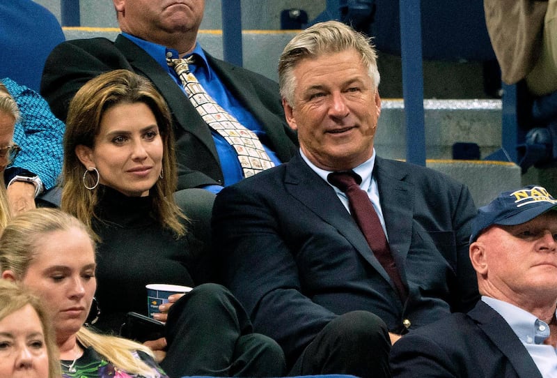 US actor Alec Baldwin and his wife Hilaria watch the match between Rafael Nadal of Spain and Marin Cilic of Croatia during their Round Four Men's Singles match at the 2019 US Open at the USTA Billie Jean King National Tennis Center in New York.  AFP