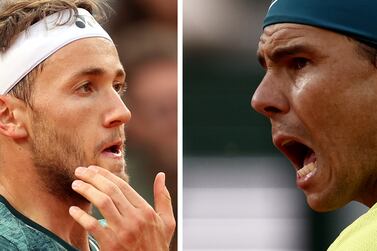 A combo pictures shows Rafael Nadal of Spain (R) and Casper Ruud of Norway during their matches at the French Open tennis tournament at Roland â€‹Garros in Paris, France, issued on 04 June 2022.  Nadal and Ruud will play in the final of the Men's Singles of the French Open in Paris on 05 June 2022.   EPA / MARTIN DIVISEK  /  YOAN VALAT