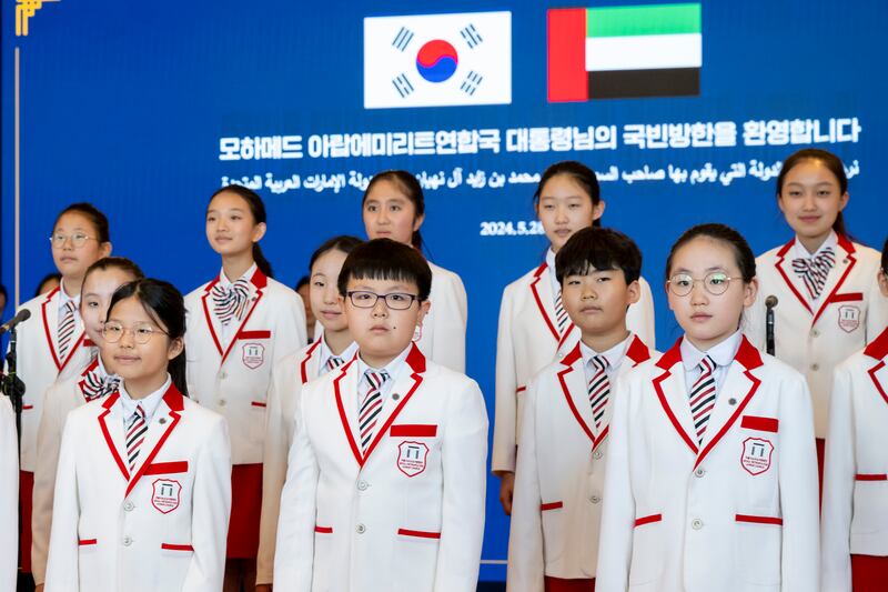 Korean children perform an Emirati song. Mohamed Al Hammadi / UAE Presidential Court 