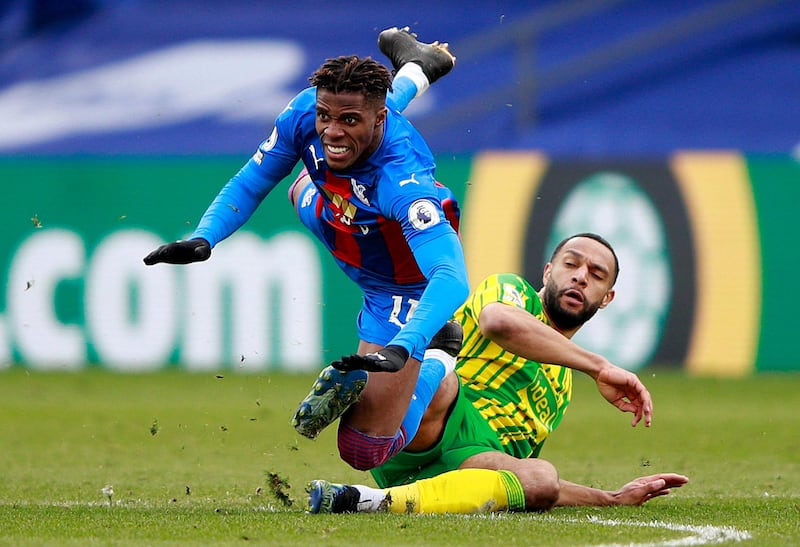 West Bromwich Albion's Kyle Bartley and Crystal Palace's Wilfried Zaha battle for the ball. PA