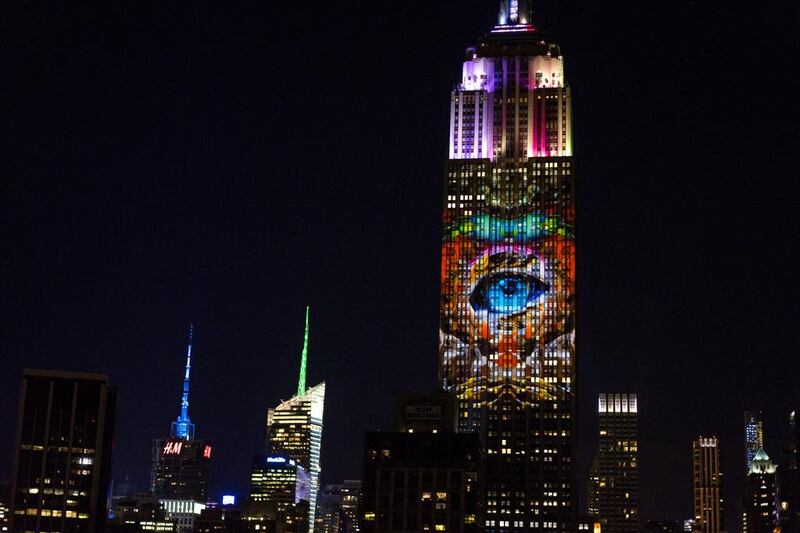 Large images of endangered species are projected on the south facade of The Empire State Building. The large scale projections are in part inspired by and produced by the filmmakers of an upcoming documentary called Racing Extinction. Craig Ruttle / AP photo