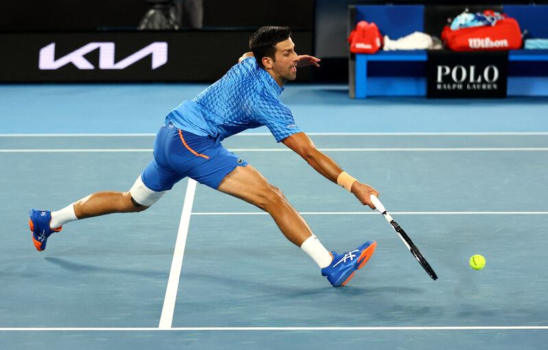 Novak Djokovic in action during his first-round match. Reuters