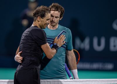 Rafael Nadal congratulates Andy Murray after their match at the Mubadala World Tennis Championship. Victor Besa / The National