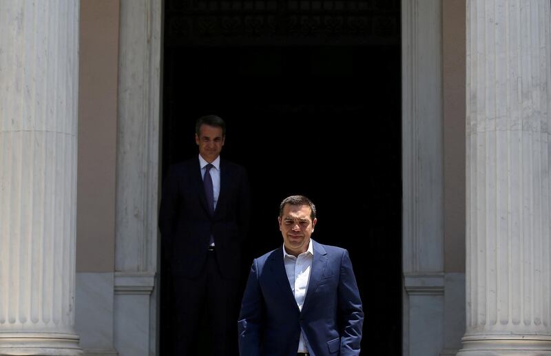 Outgoing Prime Minister Alexis Tsipras leaves the Maximos Mansion after a meeting with newly-appointed Greek Prime Minister Kyriakos Mitsotakis, in Athens, Greece July 8, 2019. REUTERS/Costas Baltas     TPX IMAGES OF THE DAY