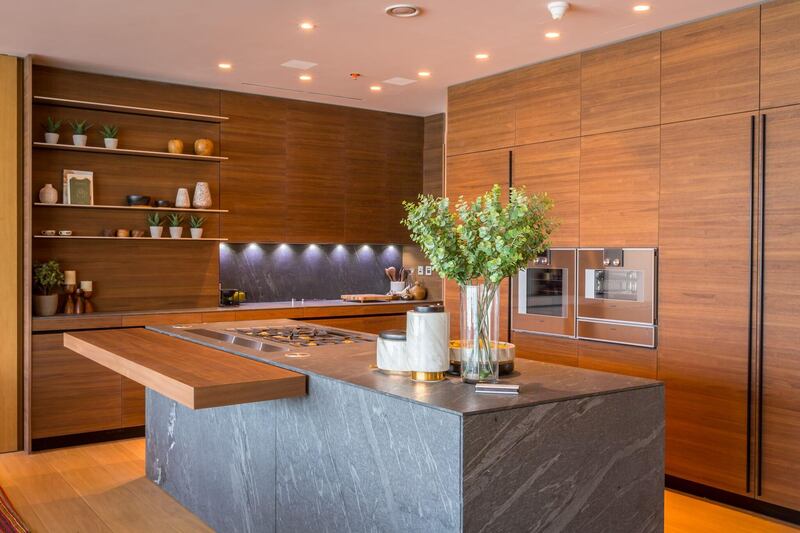 The kitchen island. One Palm has 90 units with views of Dubai Marina and the Arabian Gulf