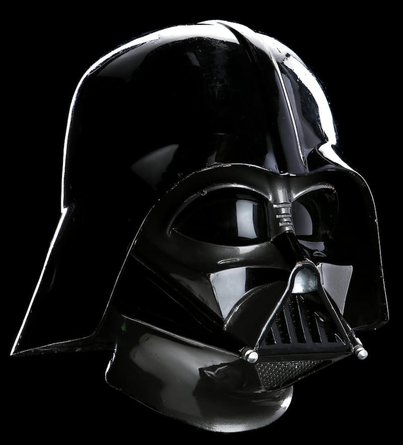 The Darth Vader helmet used for the film’s promotional tour is valued at GBP30,000 to 50,000. Courtesy Prop Store.