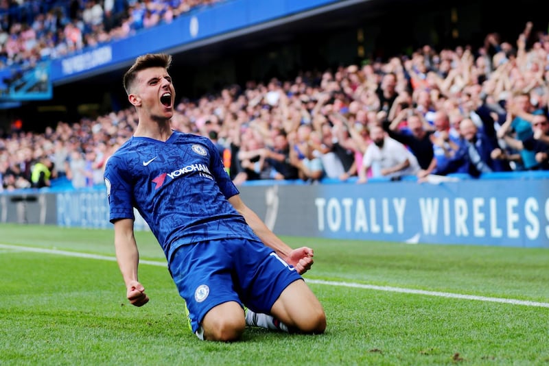 Chelsea's Mason Mount celebrates scoring his first Premier League goal. Reuters