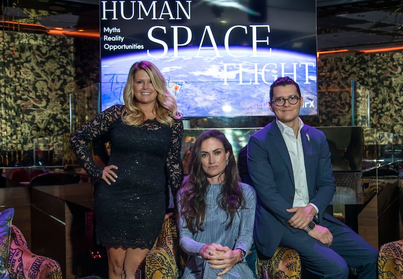 Blue Origin's Britt Tucker, Anna Hazlett and Mr Ware at the Human Space Flight event.