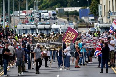 The demonstrators blocked the main dual carriageway into the port. Getty Images