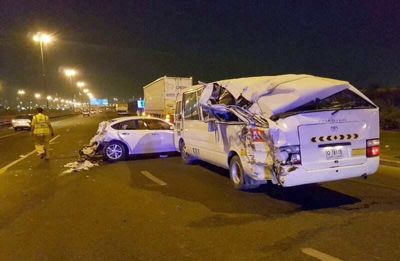 Some 20 people have been injured in two separate traffic incidents on Saturday and Sunday in Dubai. Courtesy Dubai Police